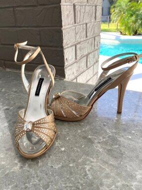 Women’s Caparros Sandals High Heels Nancy Gold Silk Embellished Size 7M